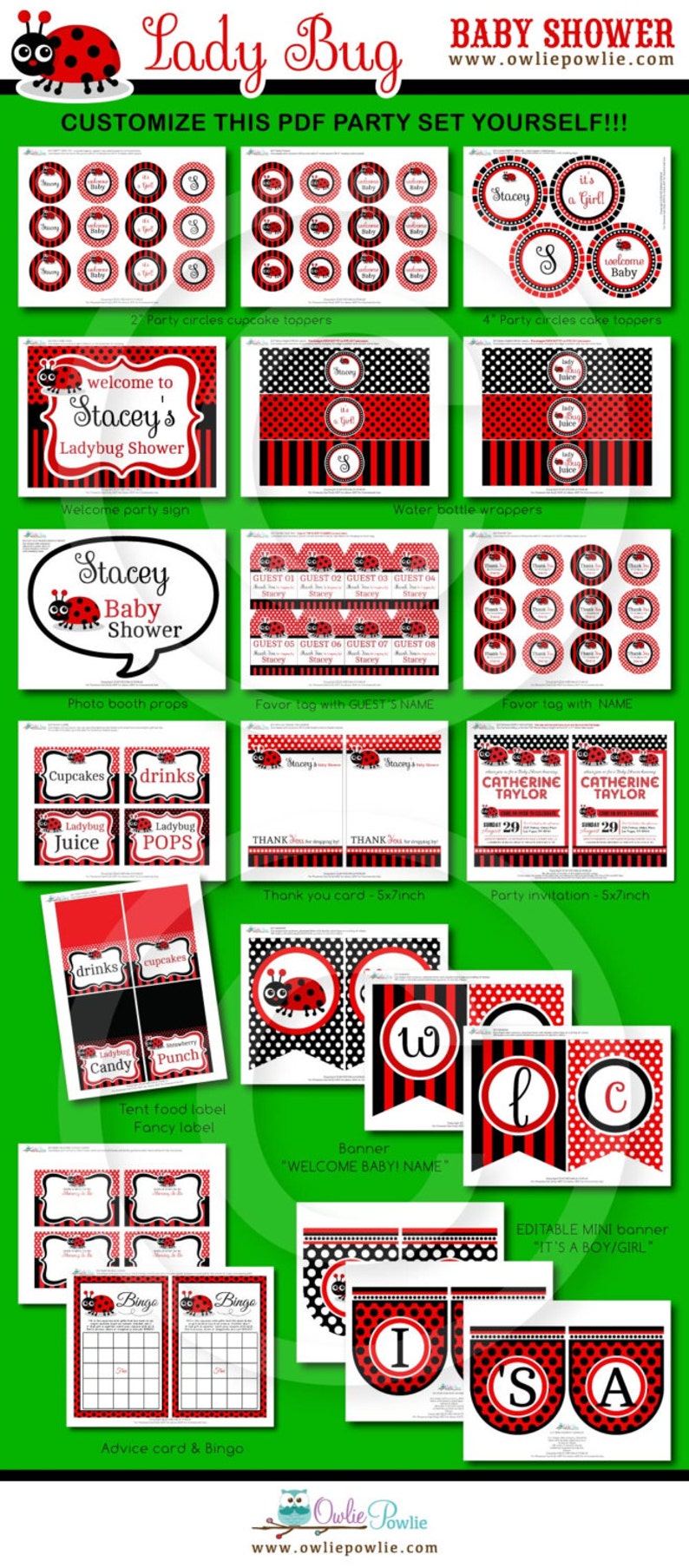 Lady Bug BABY Shower Party Printable Package & Invitation image 9