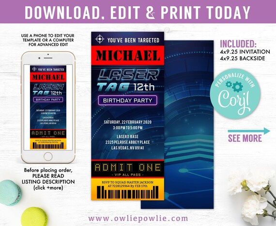 Laser Ticket Pass Invitation Editable Invitation Laser Party Laser Birthday Invitation Laser Invitation By Owlie Powlie Catch My Party Laser Ticket Pass Invitation Editable Invitation Laser Party Laser Birthday Invitation Laser Invitation By Owlie Powlie Catch My Party