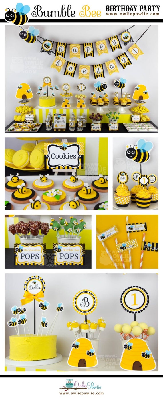 Bumble bee BIRTHDAY Party Printable Package & Invitation, bumble bee decor, bumble bee decorations, bumble bee birthday invitation Il_570xn