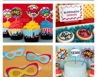Superhero BIRTHDAY Party Printable Package & Invitation, EDITABLE pdf, comic book birthday party,Instant download Printable Digital