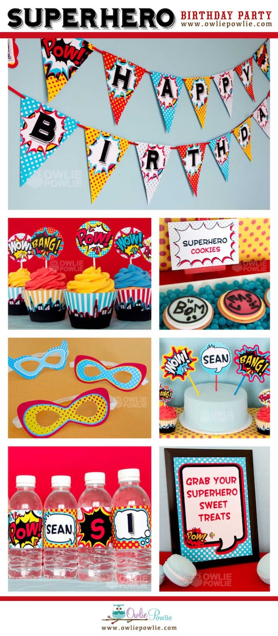 Superhero BIRTHDAY Party Printable Package & Invitation, EDITABLE pdf, comic book birthday party,Instant download Printable Digital Il_570xn