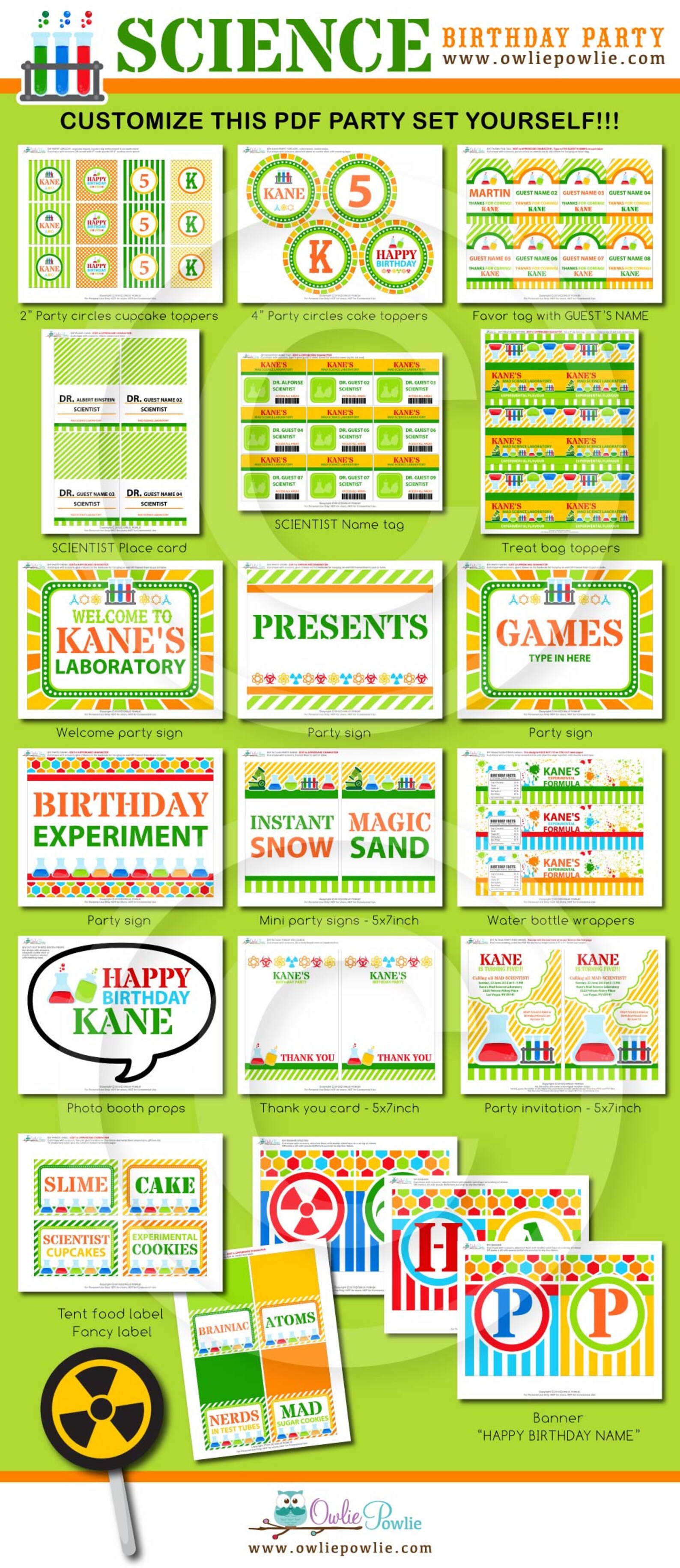 Science BIRTHDAY Party Printable Package &amp; Invitation - Etsy
