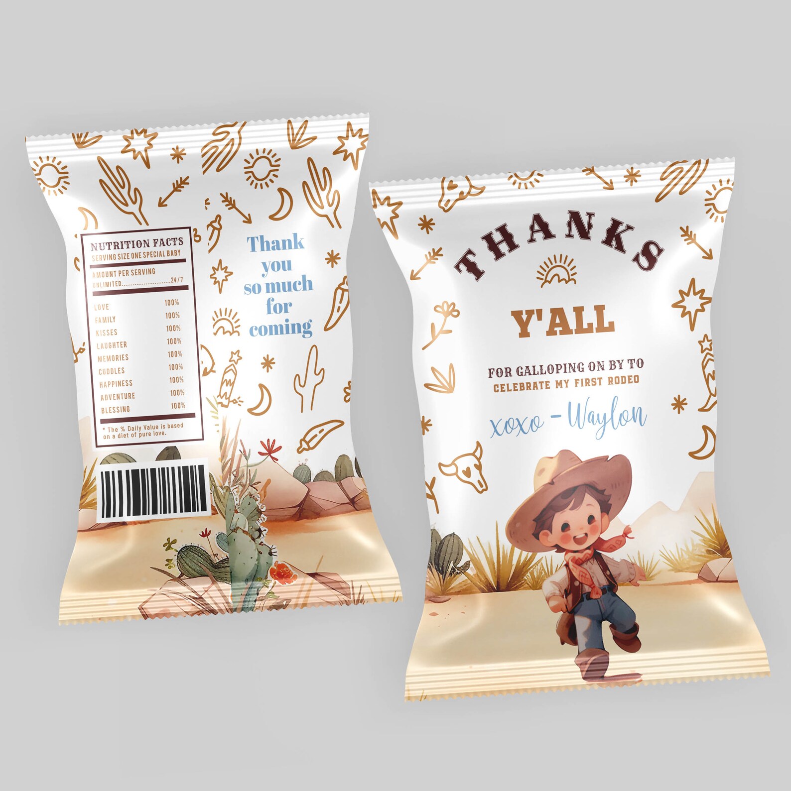 My First Rodeo Chip Bag Editable Cowboy My First Rodeo Chip Bag Labels 8.5x11 In, Cowboy ...