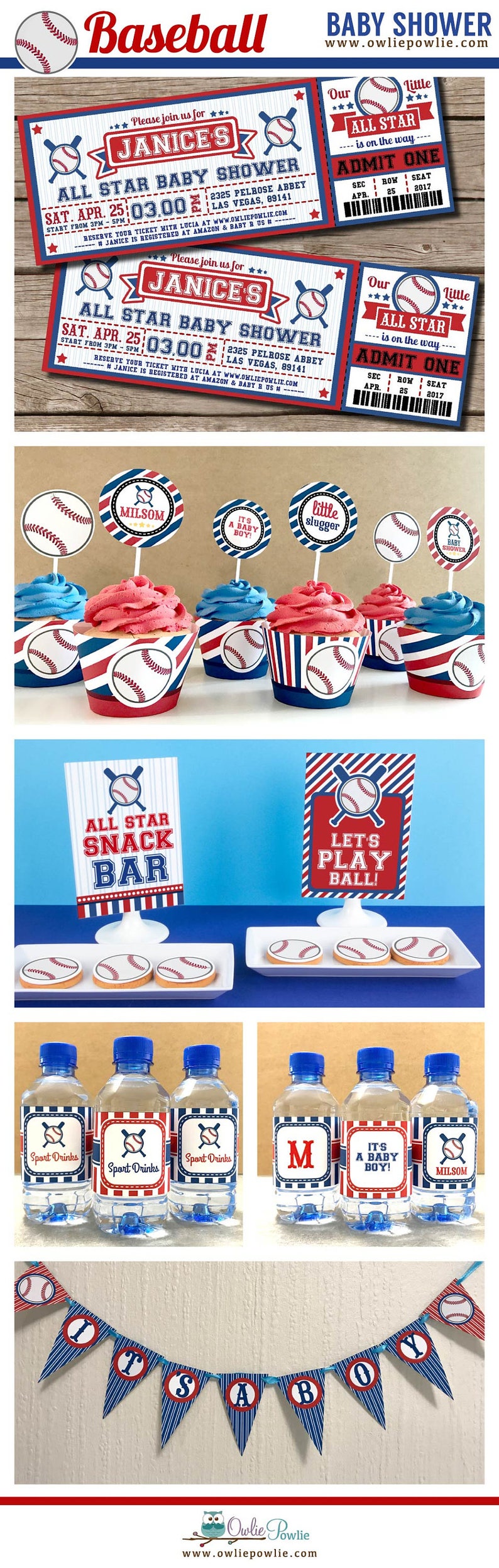 Baseball BABY Shower Party Printable Package & Invitation, little slugger baby shower decorations, baseball baby shower, Instant download image 2