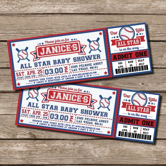 Baseball Ticket Pass BABY Shower Printable 2.5 x 7 inch Invitation, INSTANT DOWNLOAD, You Edit Yourself with Adobe Reader Il_570xn