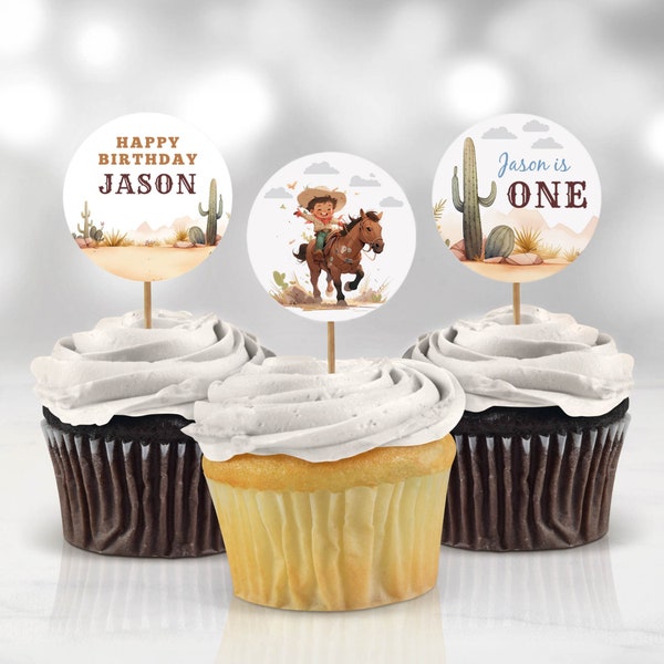 Editable Cowboy My First Rodeo Cupcake Toppers, Cowboy Western Birthday Decorations, Wild west birthday, Outdoor Party, Instant Download