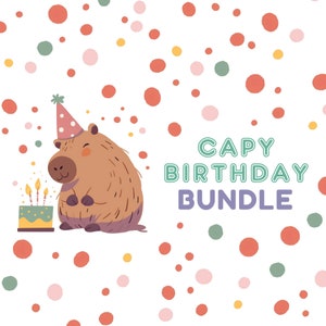 Editable Adorable Capybara bundle, Capybara Birthday Decorations, capy birthday party, first birthday Instant Download