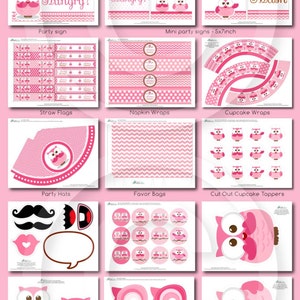 Pink Owl BIRTHDAY Party Printable Package & Invitation, owl birthday decoration, look whoos one, look whoo's turning one, owl party decor image 10