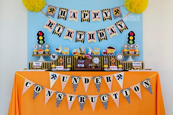Construction birthday party decorations, EDITABLE Party Printable Package & Invitation, dump truck construction builder Il_570xn