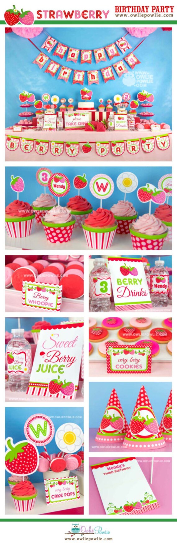 Strawberry BIRTHDAY Party Printable Package & Invitation, strawberry birthday decor, strawberry party decor, berry first birthday printables Il_570xn
