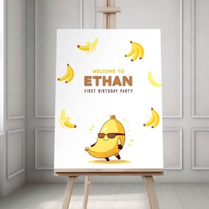 Let&#39;s go bananas  welcome sign template, tutti fruity party Birthday, two cool party, Editable Digital Template Instant Download CORJL