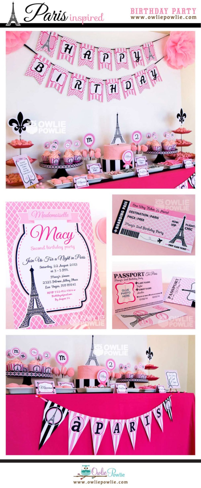 Paris BIRTHDAY Party Printable Package & Invitation, paris theme party, paris party decorations, oh la la decor, paris first birthday image 6