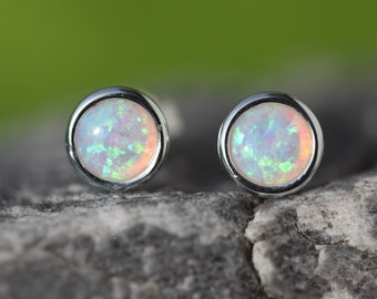 Opal Ohrstecker 6mm 925 Silber Handmade 6 mm rund , Edelopal , Sterlingsilber , Silberohrstecker