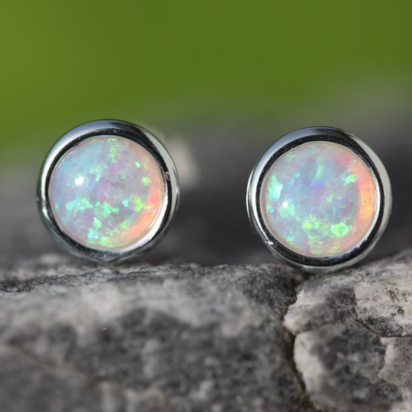 Opal Ohrstecker 6mm 925 Silber Handmade 6 mm rund , Edelopal , Sterlingsilber , Silberohrstecker