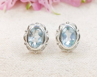 Blautopaz Studs oval faceted 925 Silver