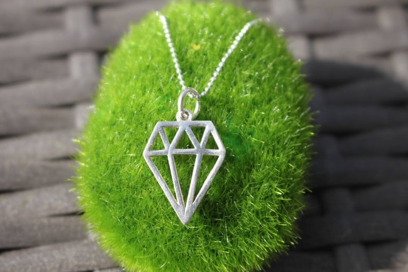 Diamond gemstone chrystal pendant with chain length selectable polished matt 925 silver birthday girlfriend favorite person gift necklace