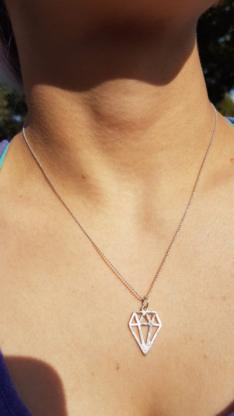 Diamond gemstone chrystal pendant with chain length selectable polished matt 925 silver birthday girlfriend favorite person gift necklace