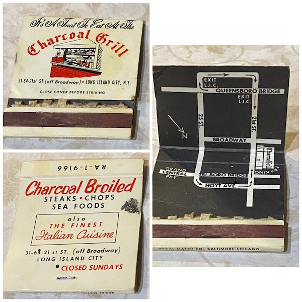 Charcoal Grill Long Island City NY 60s Matchbook Cover Collectible