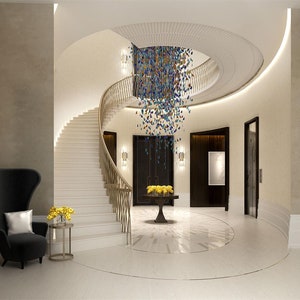 Custom Stairwell Lighting Fixture, Bespoke Lobby Chandelier Lighting, Large Long Pendant Lighting for Ballroom Casino Hotel Bar Shop