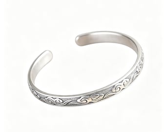 Personalized Handmade Sterling Silver Bangle, Engraved Name Bracelet, Custom Dainty Jewelry Gift for Her