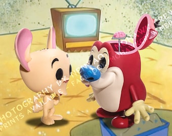 18x12 inch - Glossy Poster Print - Ren & Stimpy: Stimpy's Big Day "Cartoons Will Ruin Your Mind" -  Funko Pop Action Figure Toy Photography