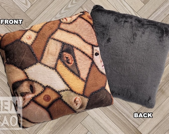 Human Skin Patchwork Pillow | Original Fabric Print | Creepy Spooky Horror Home Decor | Comfy Gothcore Soft Minky Decorative Room Enhancer