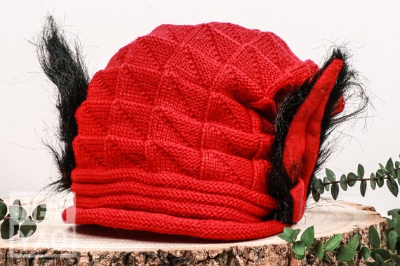 Slouch Knit Red Beanie Hat Cap With 