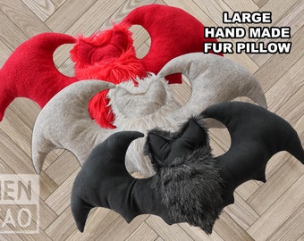 Handmade Custom Large Fur Bat Pillow | Made to Order Cute Comfy Witch Decor | Soft Fleece Gothic Lover | Decorative Horror Room Enhancer