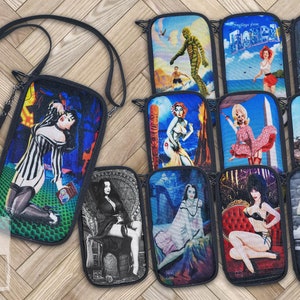 Wallet Purse Original Artwork Horror Print Elvira, Lily Munster, Bride Frankenstein, Mars Attacks, Beetlejuice, Zombie Hula Girl, Tank Girl
