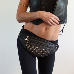 Urban studded fanny pack, black leather