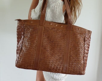 Borsa tote in pelle intrecciata marrone