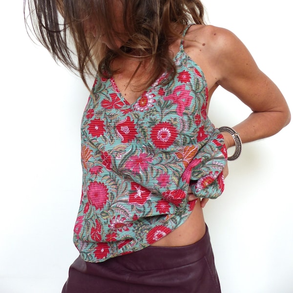 Floral top carmen small adjustable straps summer