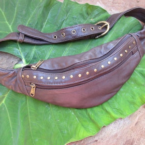 urban studded brown leather fanny pack