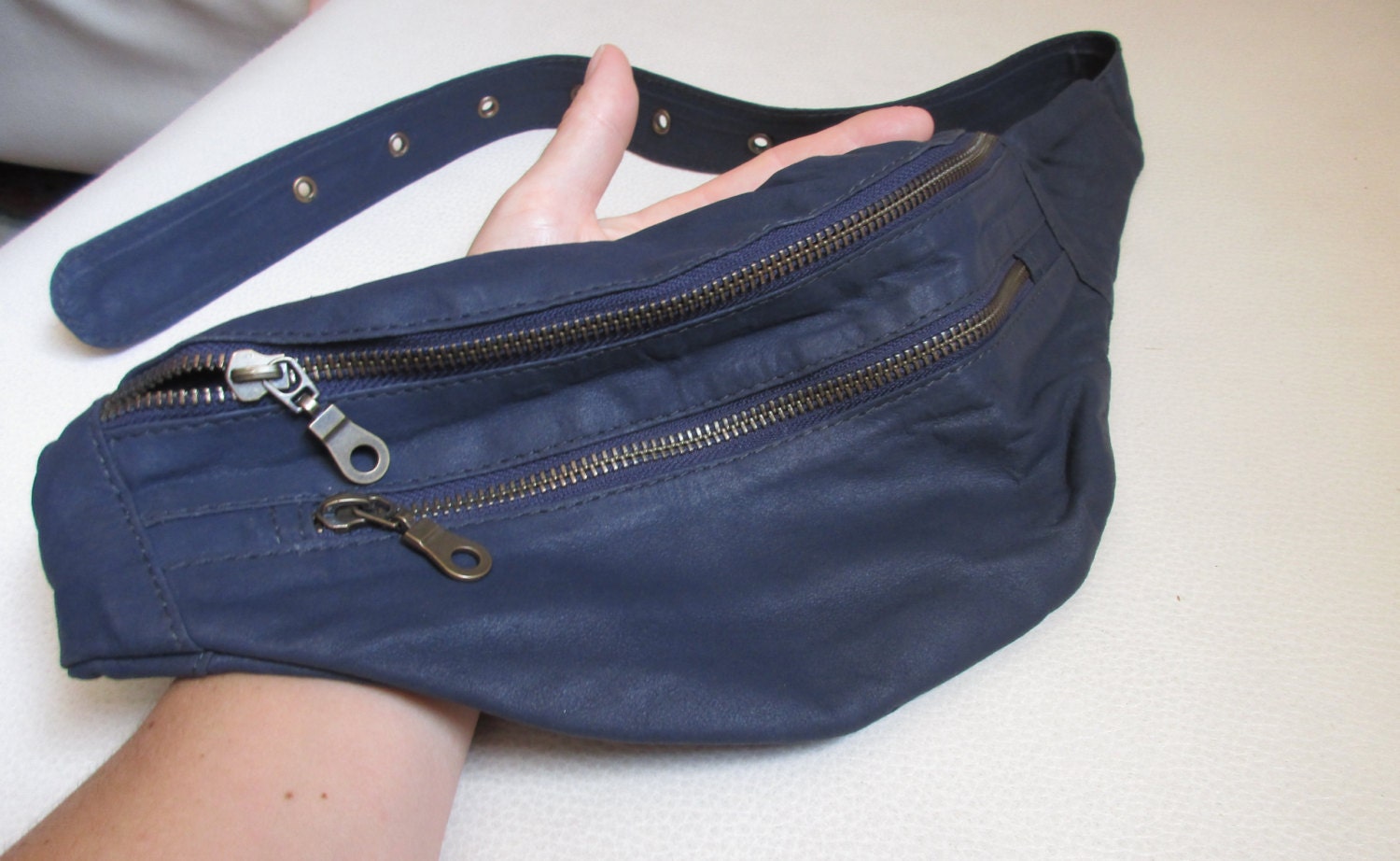 Blue Leather Fanny Pack Etsy