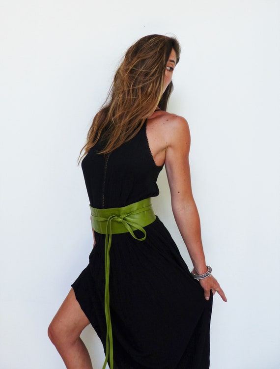 Wide Green Obi Belt for Women, Tie-on Style, Soft Leather, Secret Pocket -  Etsy