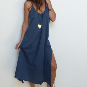 Lola backless high-cut petrol blue long beach dress