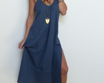 Lola backless high-cut petrol blue long beach dress