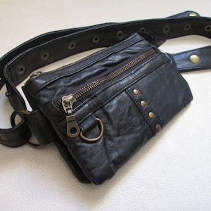 Black studded leather fanny pack