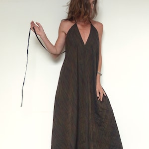 long iridescent cotton and silk backless summer dress