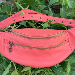 Salmon orange leather belt bag