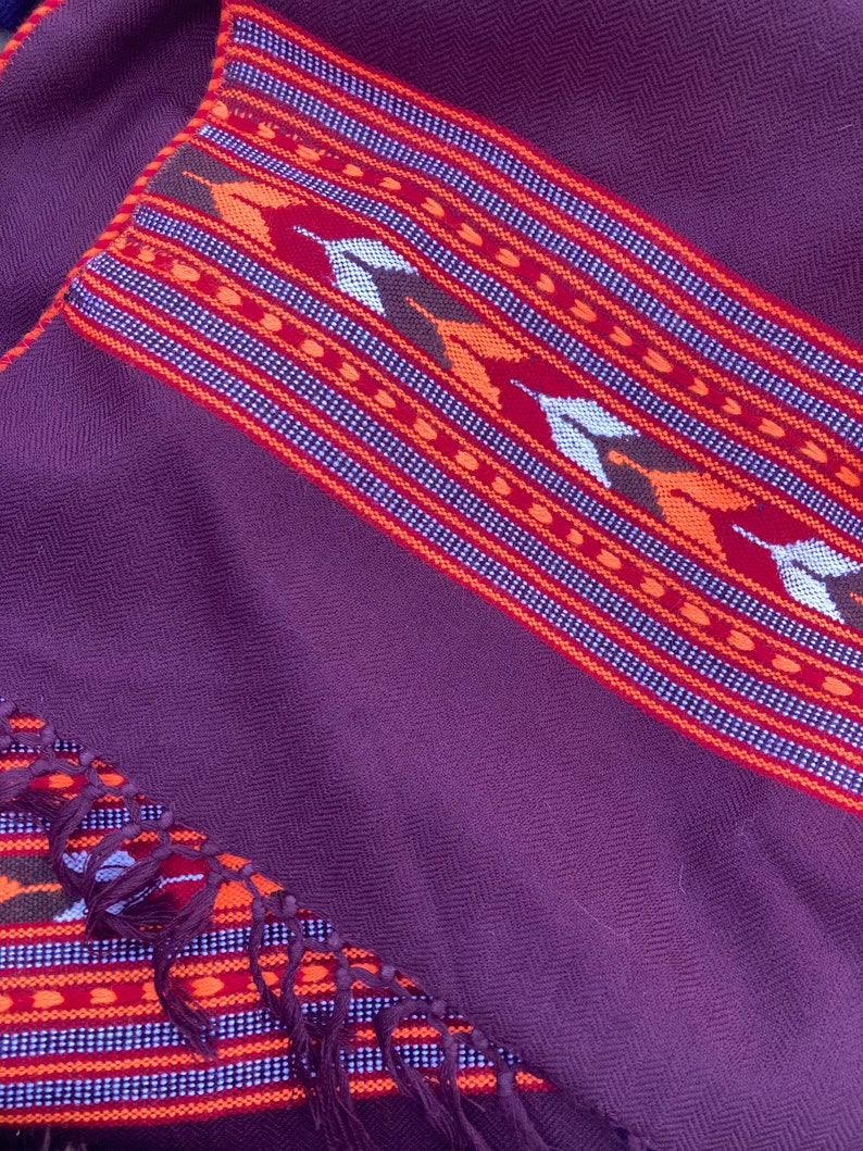 Châle écharpe prune en laine de yak bandes colorées ethnique Himalaya image 2