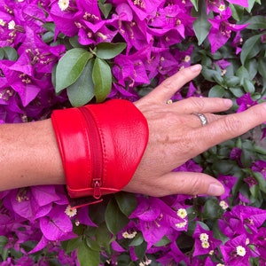 Kleine pols portemonnee rode leren manchet armband festival concert