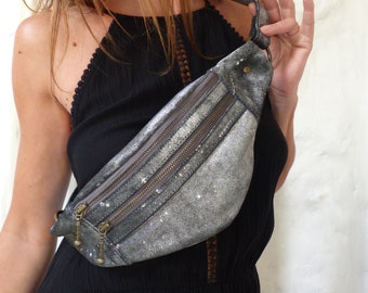 Sac banane urban silver leather skin