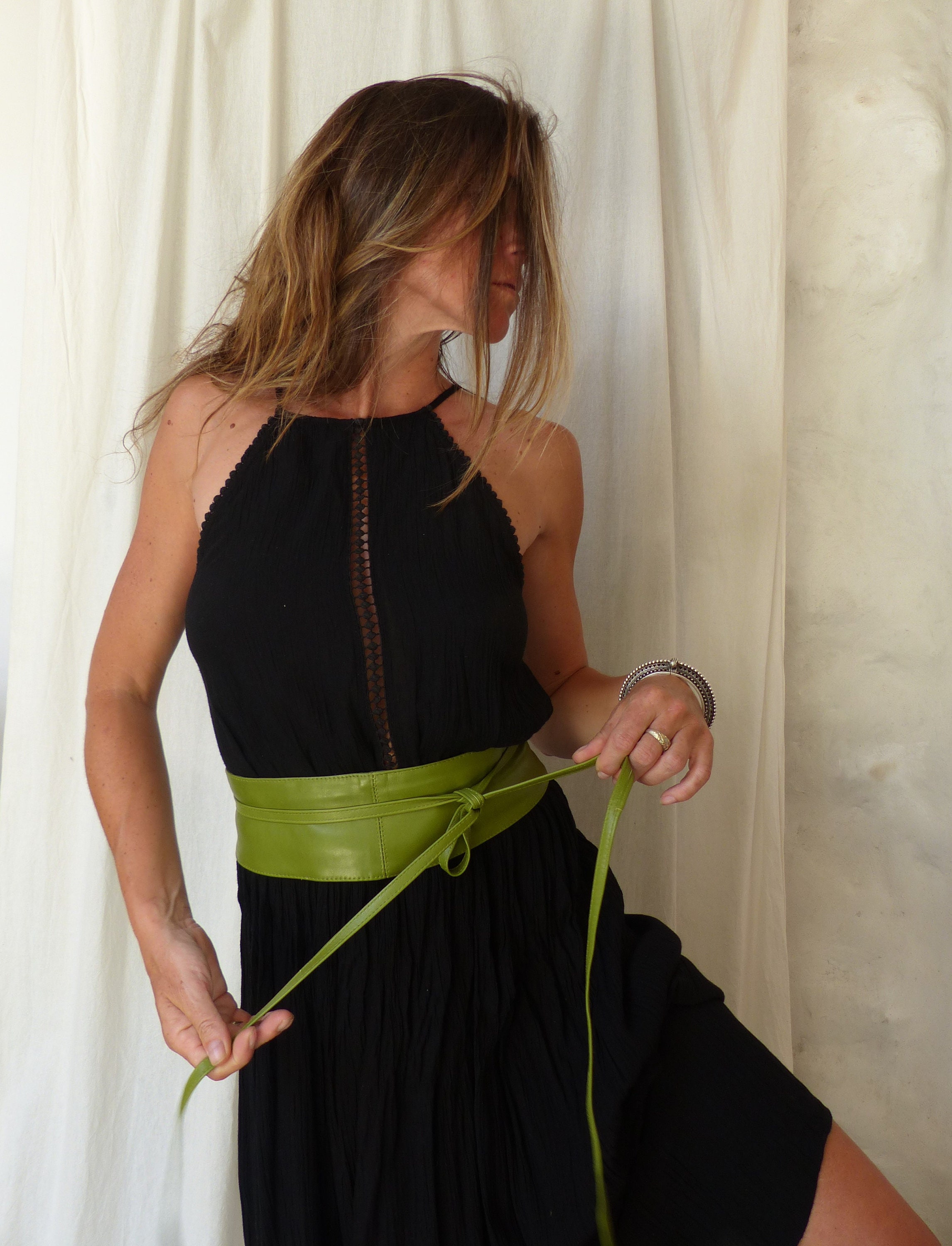 green waist belts for dresses Cesoli Reversible Leather Belt in Emerald/Salut Green Serafina