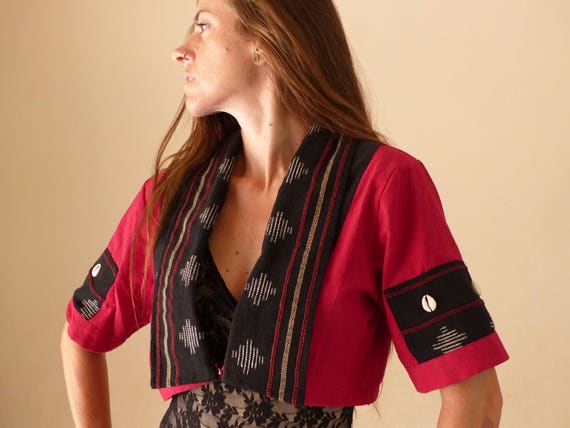 Veste bolero rouge femme ethnique 3/4 évasée tribal | Etsy France