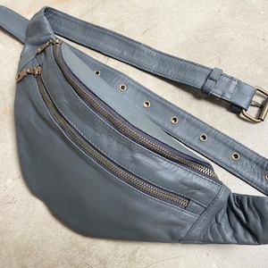 Gray leather belt bag