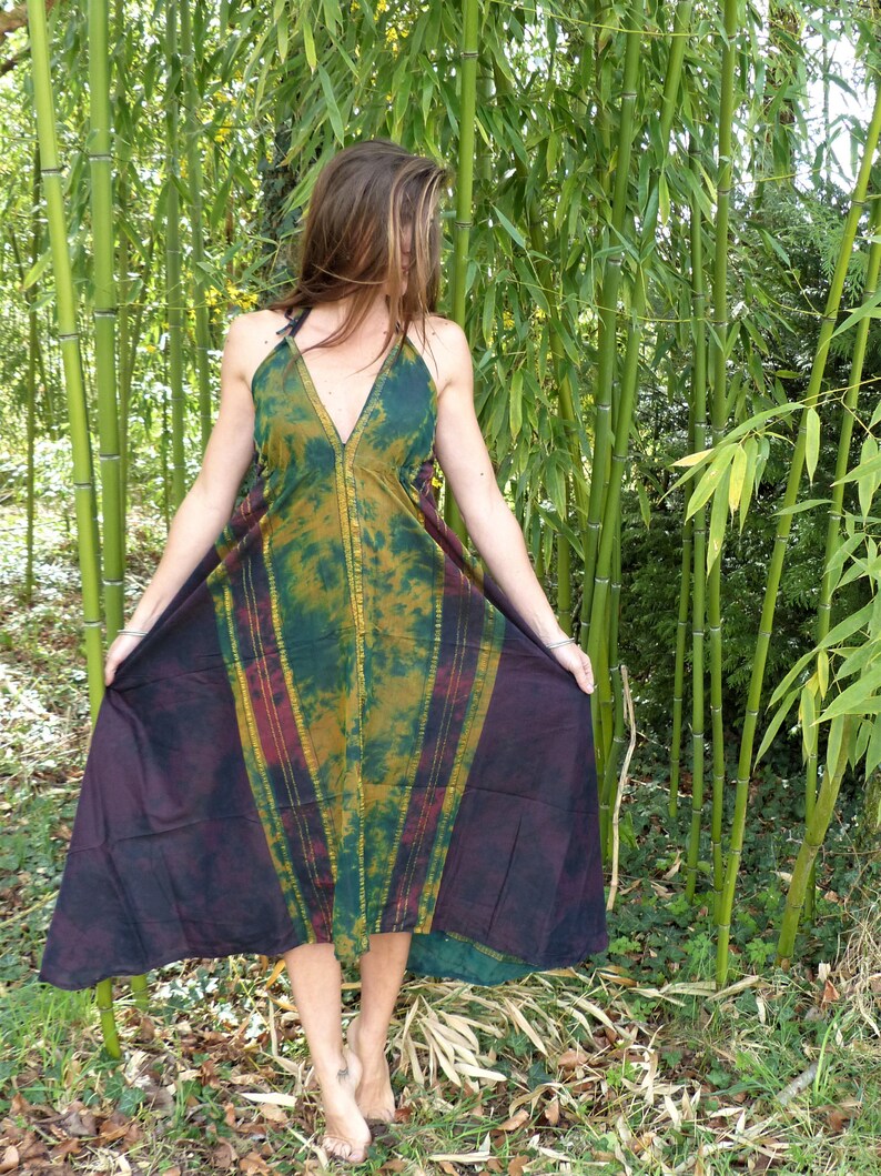 summer festival naked back beach Dress long ethnic tie dye cotton sari