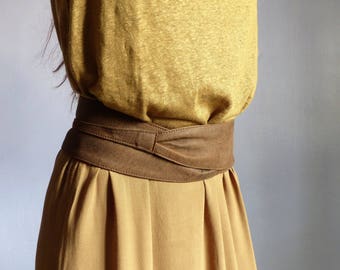 ceinture large à nouer pour femme , en cuir souple marron,wrap around ,poche intérieure secrète