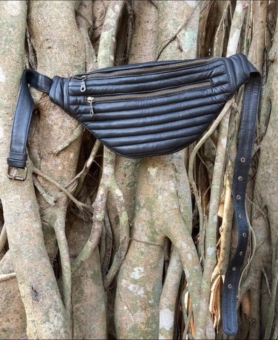 Black quilted fanny pack sale