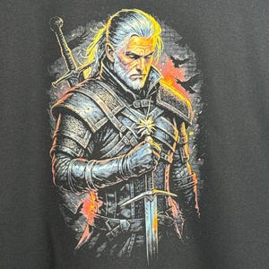 The Witcher Geralt Graphic T-Shirt Gildan Black Size M NEW image 2